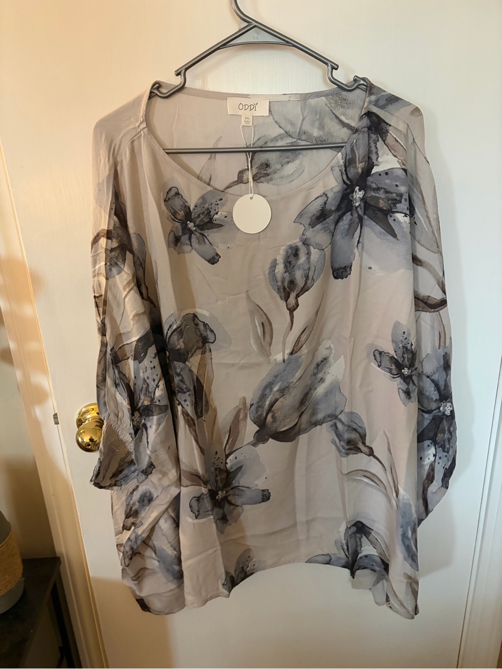 ODDY Gray Floral Sheer Blouse